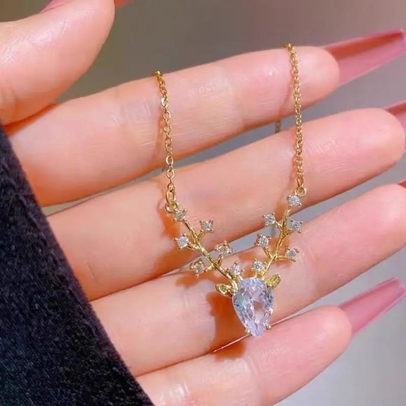 Fashion Luxury Titanium Steel Elk Charm Inlaid Zircon Deer Pendant necklace - Picture 4 of 7